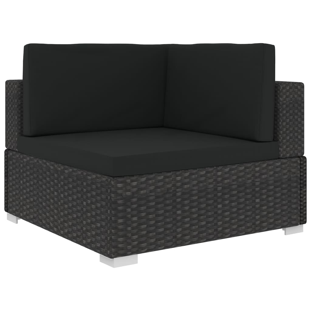 Garden furniture set with cushions, 6 pieces, black, polyrattan