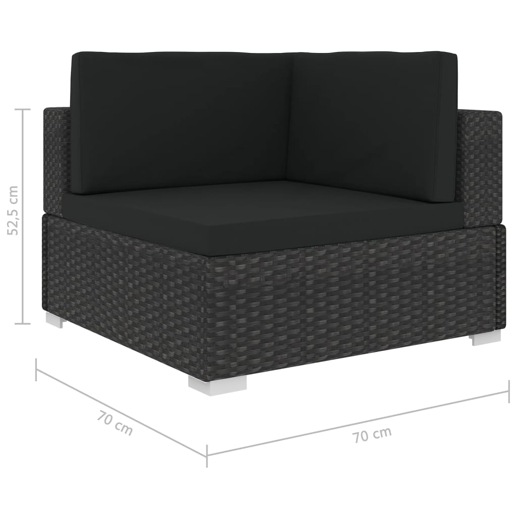 Garden furniture set with cushions, 6 pieces, black, polyrattan