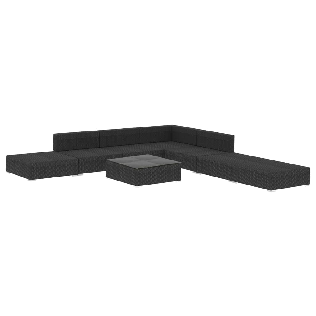 Set mobilier de grădină cu perne, 8 piese, negru, poliratan