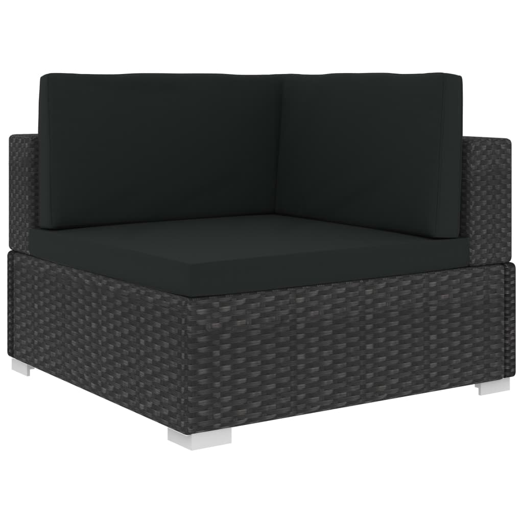 Garden furniture set with cushions, 8 pieces, black, polyrattan