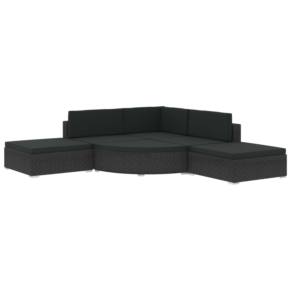 Set mobilier de grădină cu perne, 6 piese, negru, poliratan