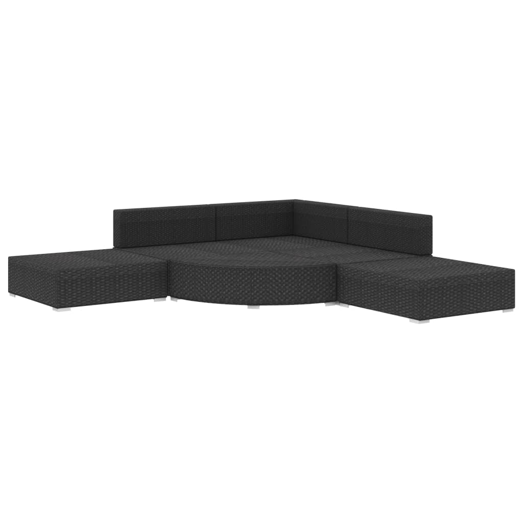 Garden furniture set with cushions, 6 pieces, black, polyrattan