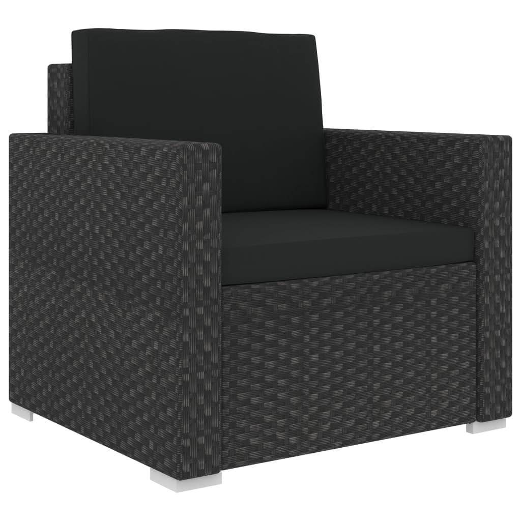 Set mobilier de grădină cu perne, 6 piese, negru, poliratan