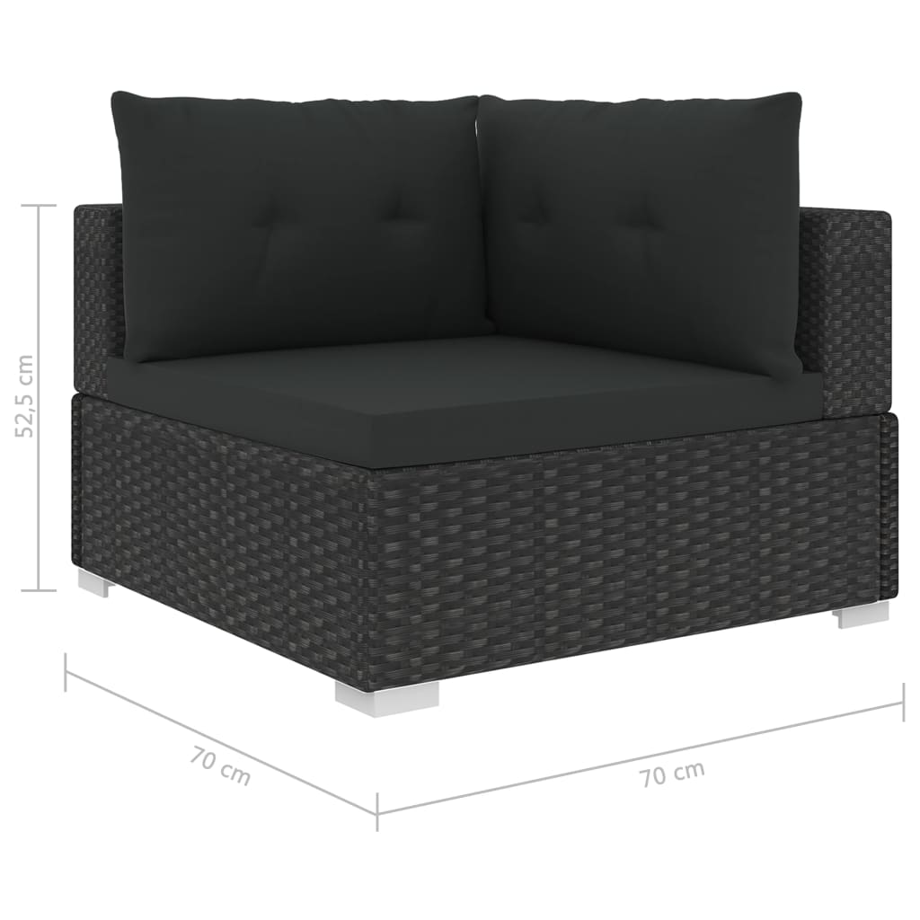 Garden furniture set with cushions, 10 pieces, black, polyrattan