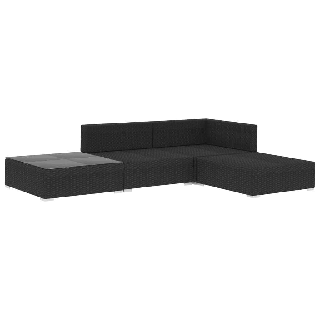 Set mobilier de grădină cu perne, 4 piese, negru, poliratan