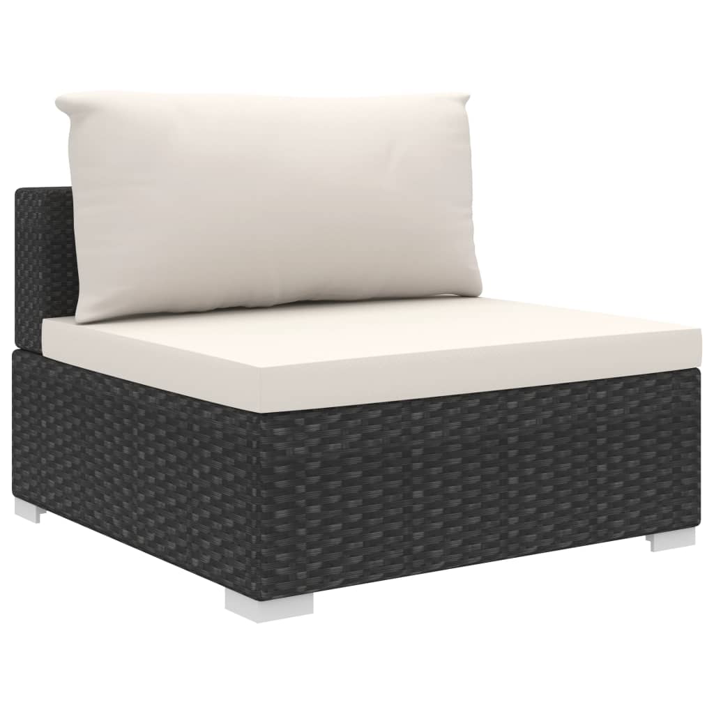 Set mobilier de grădină cu perne, 4 piese, negru, poliratan