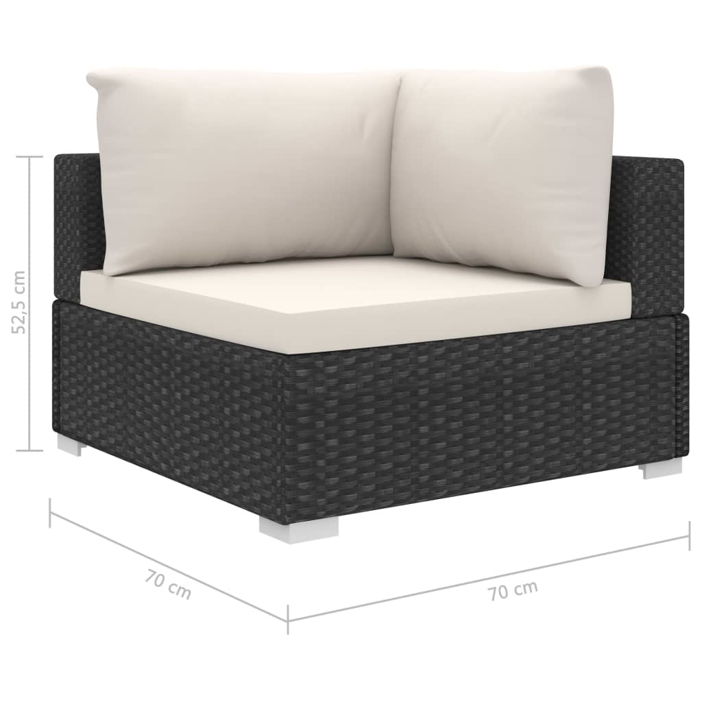 Set mobilier de grădină cu perne, 4 piese, negru, poliratan