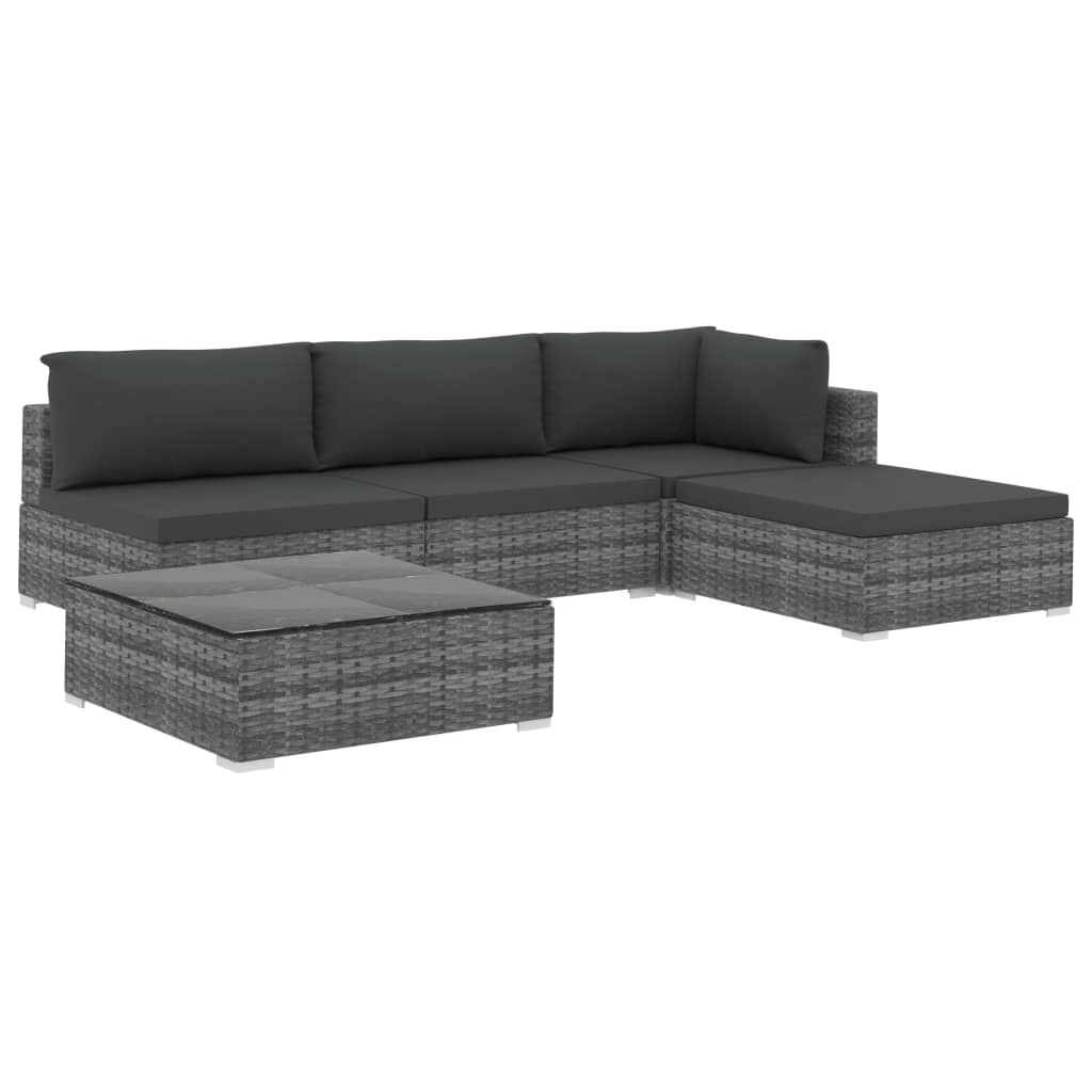 5-piece garden furniture set with cushions, grey, polyrattan