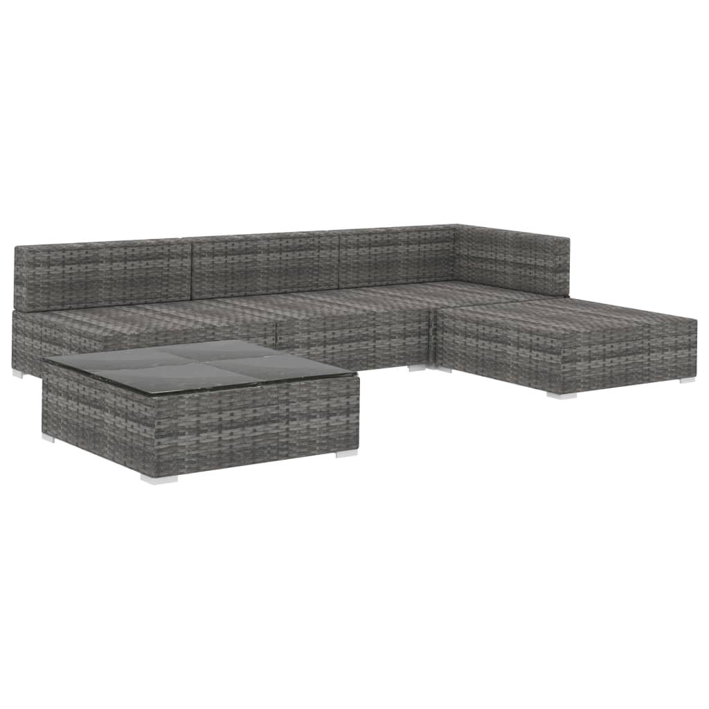 5-piece garden furniture set with cushions, grey, polyrattan