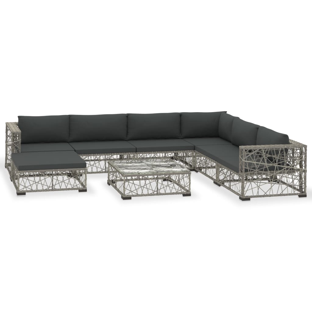 8-piece garden furniture set with cushions, grey, polyrattan