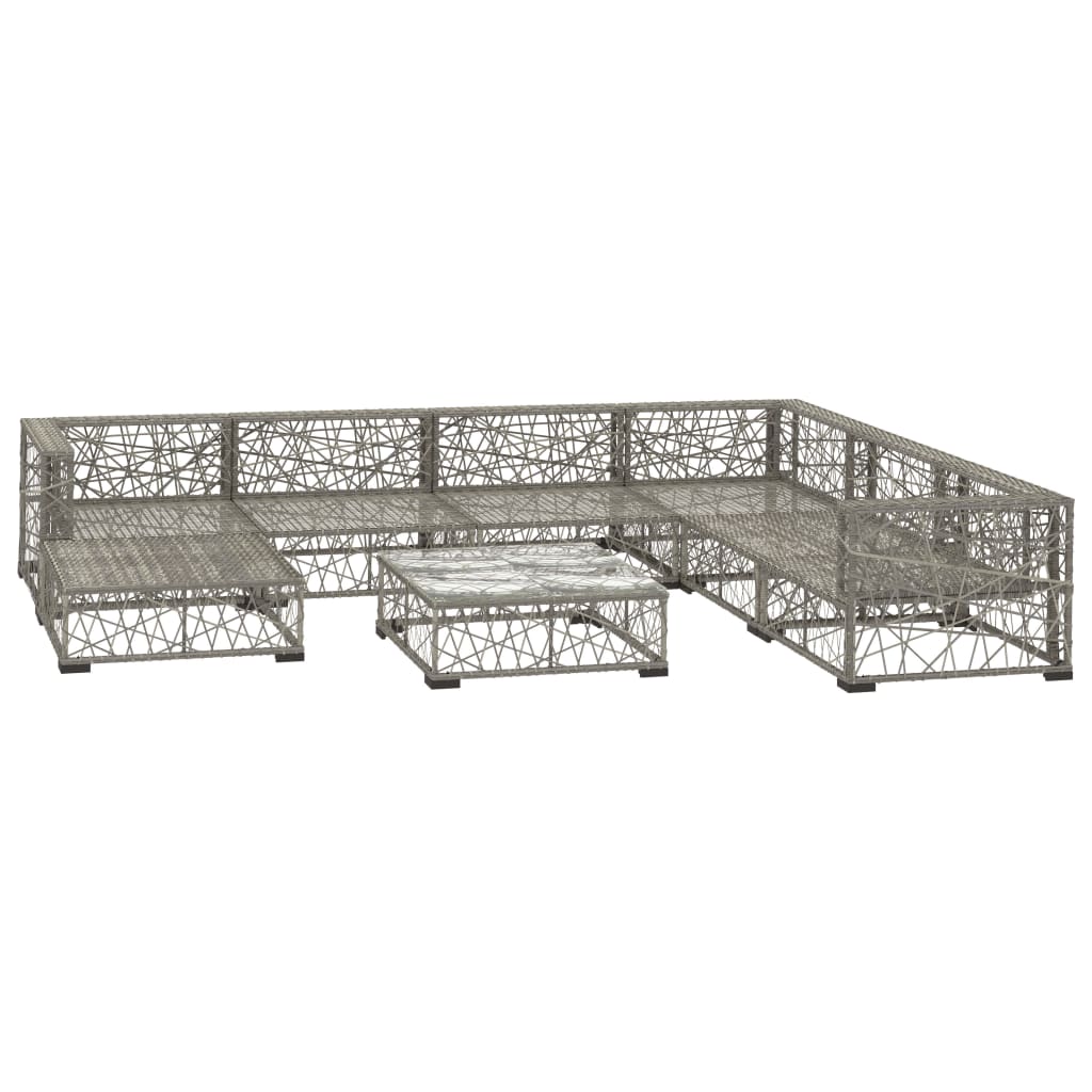 8-piece garden furniture set with cushions, grey, polyrattan