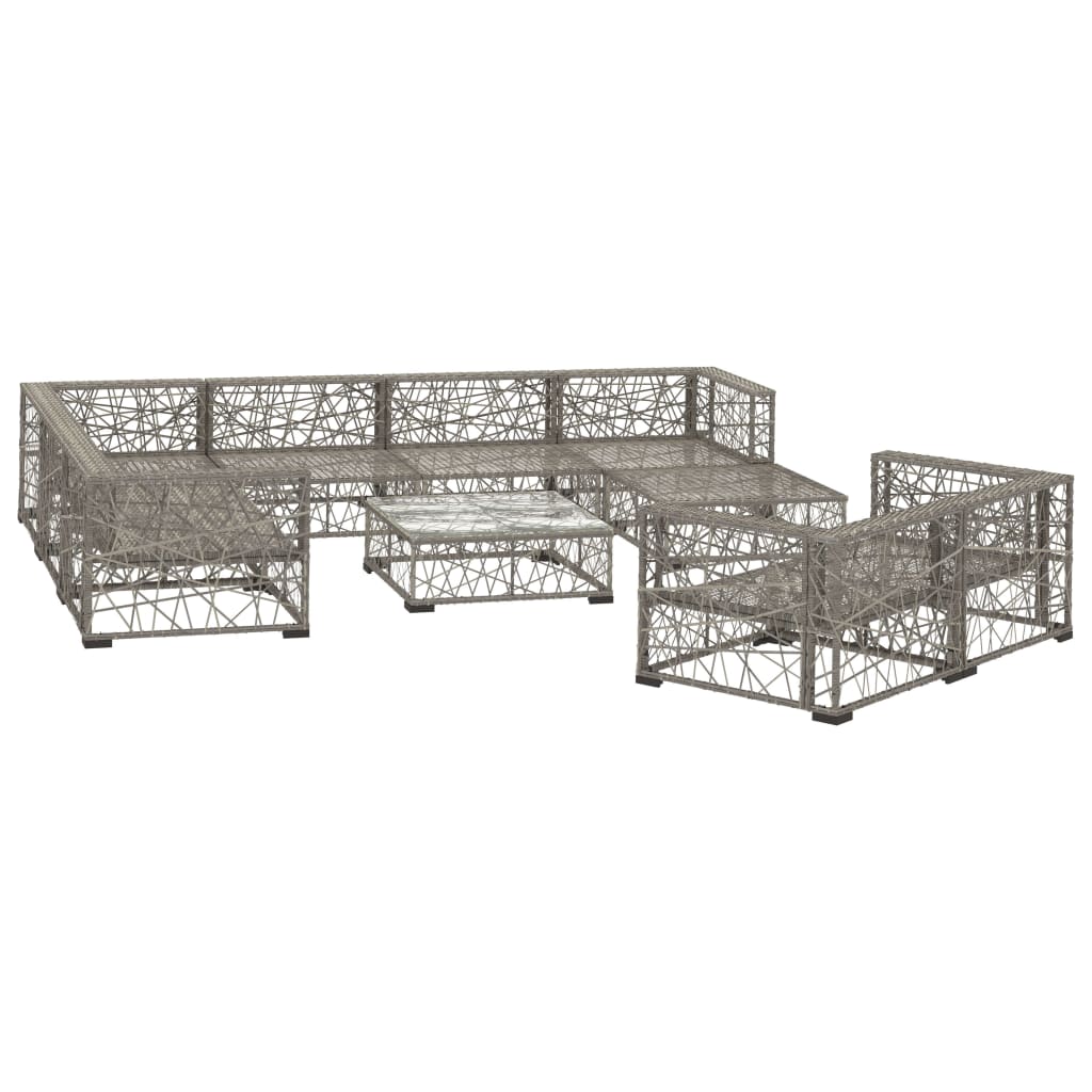 Garden furniture set with cushions, 10 pieces, grey, polyrattan