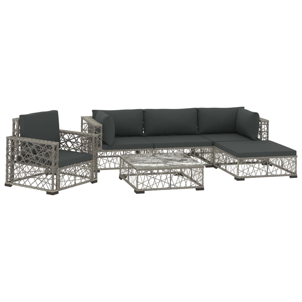 6-piece garden furniture set with cushions, grey, polyrattan