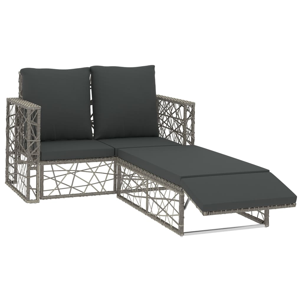 Garden furniture set with cushions, 2 pieces, grey, poly rattan