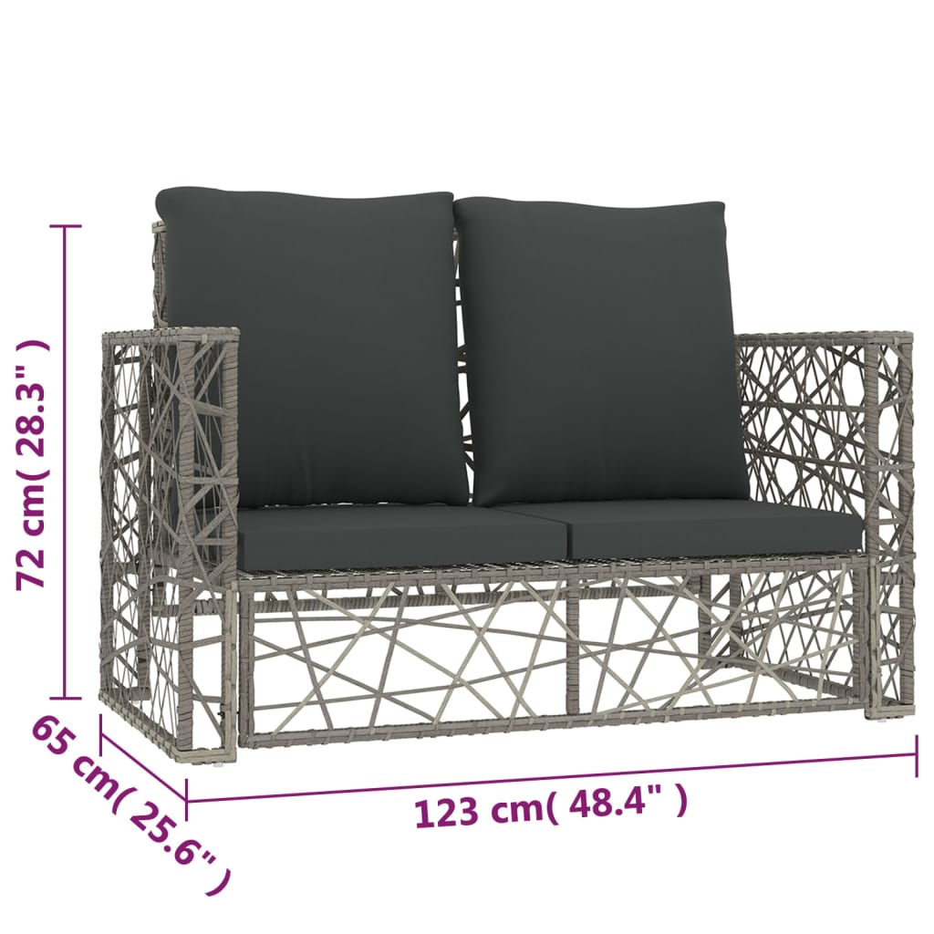 Garden furniture set with cushions, 2 pieces, grey, poly rattan