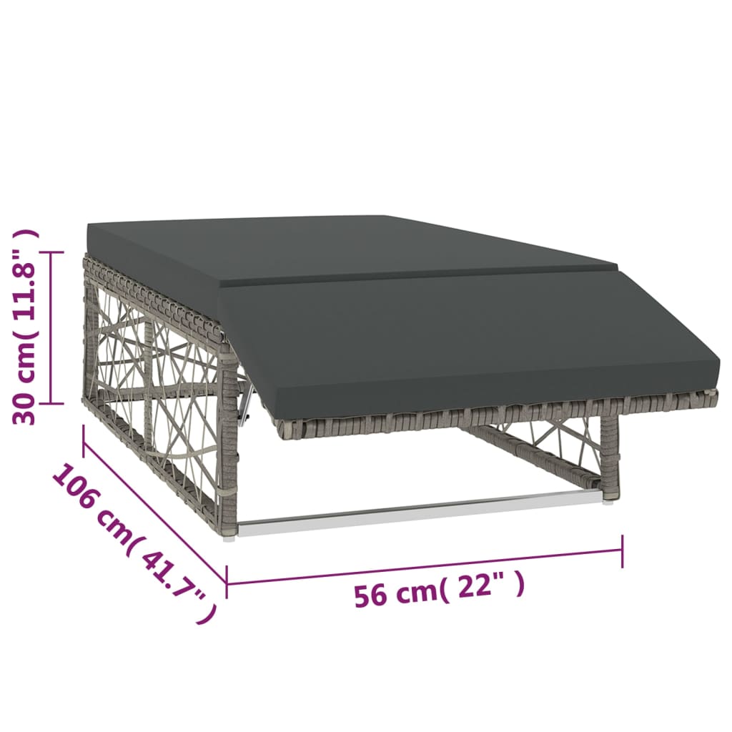 Set mobilier de grădină cu perne, 2 piese, gri, poliratan