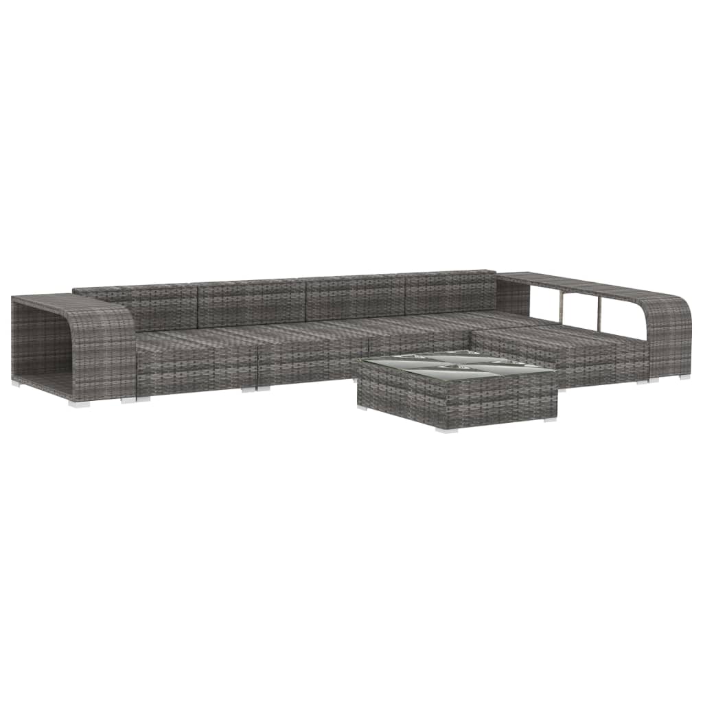 8-piece garden furniture set with cushions, grey, polyrattan