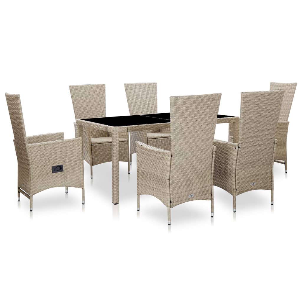 Set mobilier de exterior cu perne, 7 piese, bej, poliratan