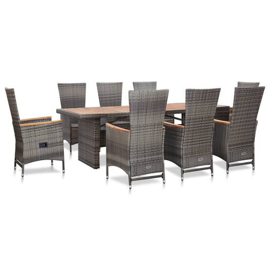 Set mobilier de exterior cu perne, 9 piese, gri, poliratan