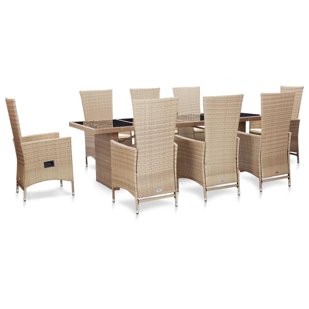 Set mobilier de exterior cu perne, 9 piese, bej, poliratan