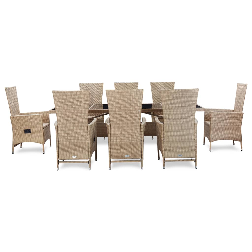 Outdoor furniture set with cushions, 9 pieces, beige, polyrattan