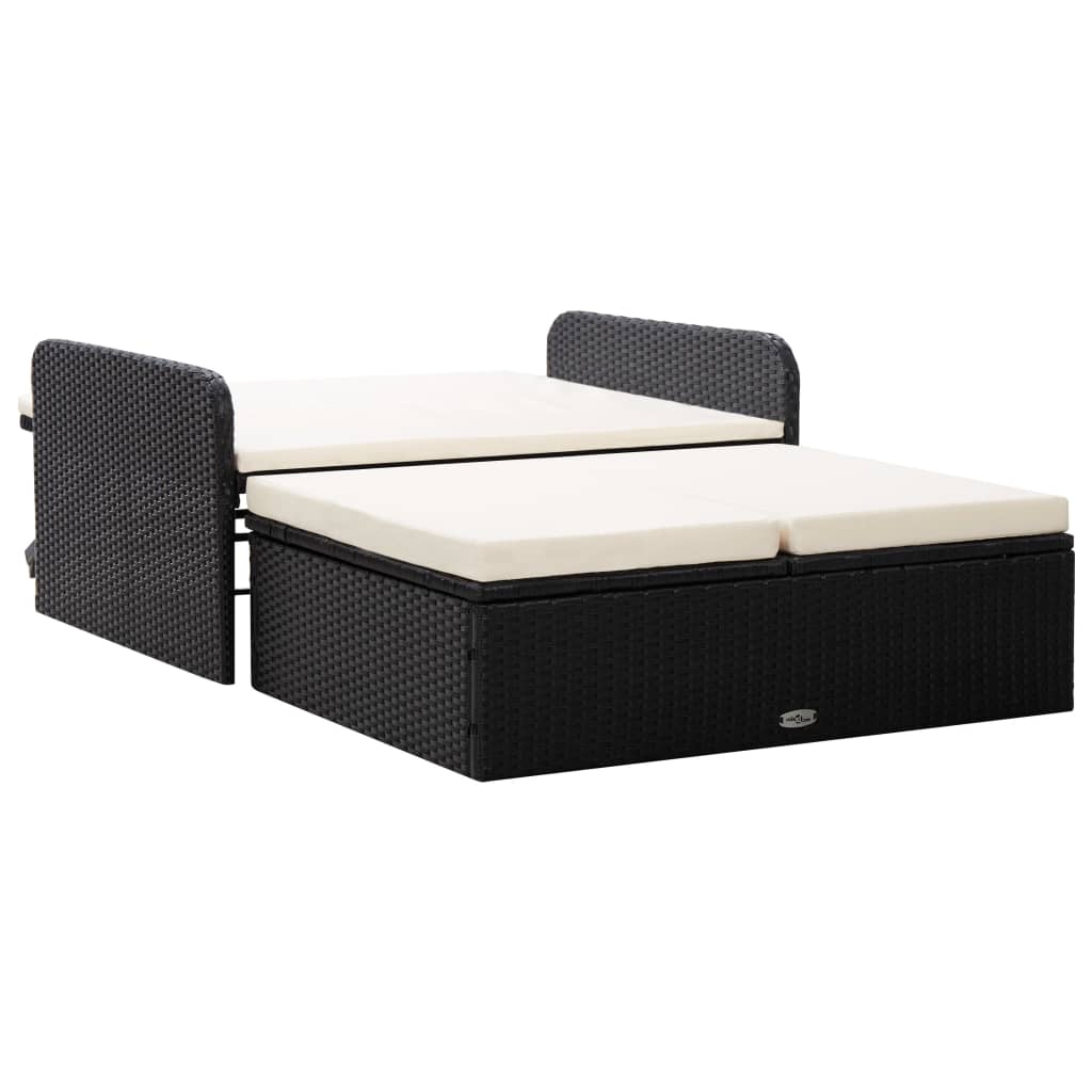 Set mobilier de grădină cu perne, 2 piese, negru, poliratan