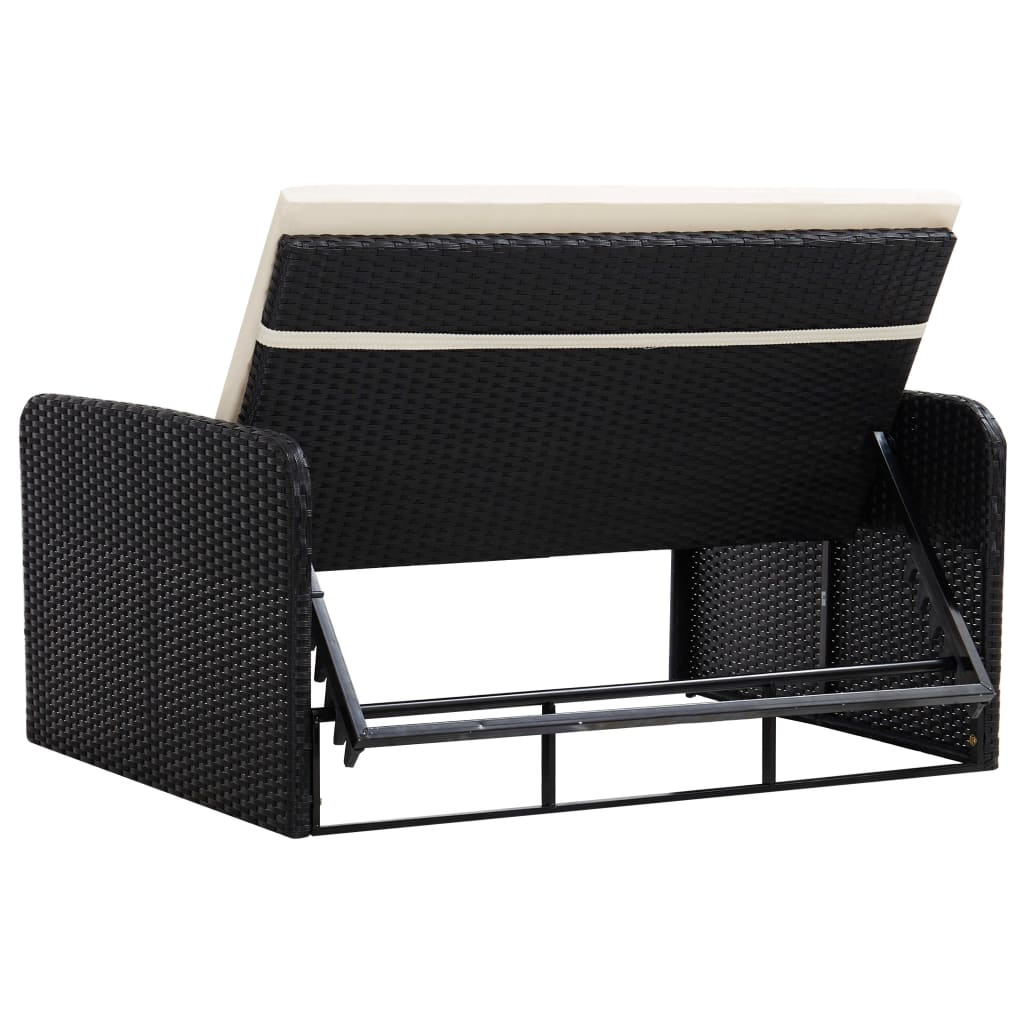 Garden furniture set with cushions, 2 pieces, black, polyrattan