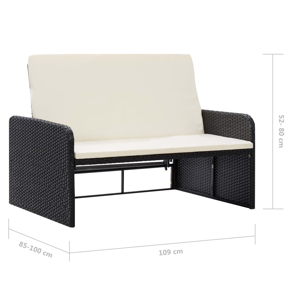 Set mobilier de grădină cu perne, 2 piese, negru, poliratan