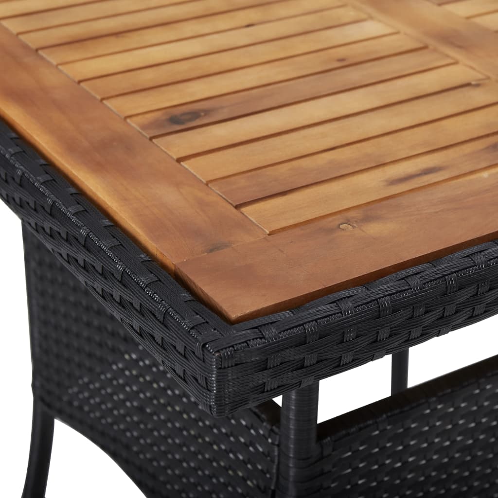 5-piece outdoor furniture set, black, polyrattan, acacia wood