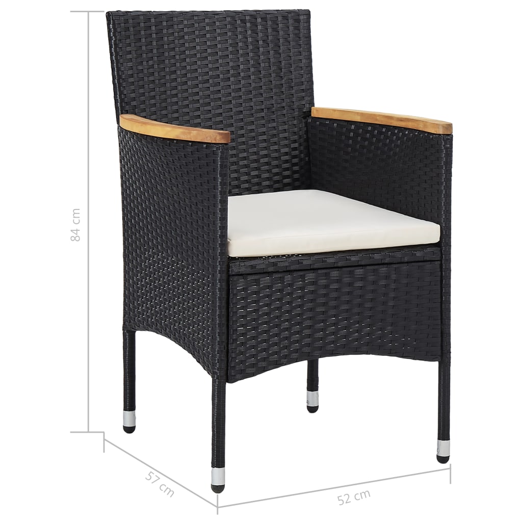 Set mobilier de exterior 5 piese, negru, poliratan, lemn acacia