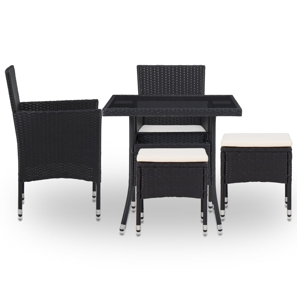 Outdoor furniture set, 5 pieces, black, polyrattan and glass