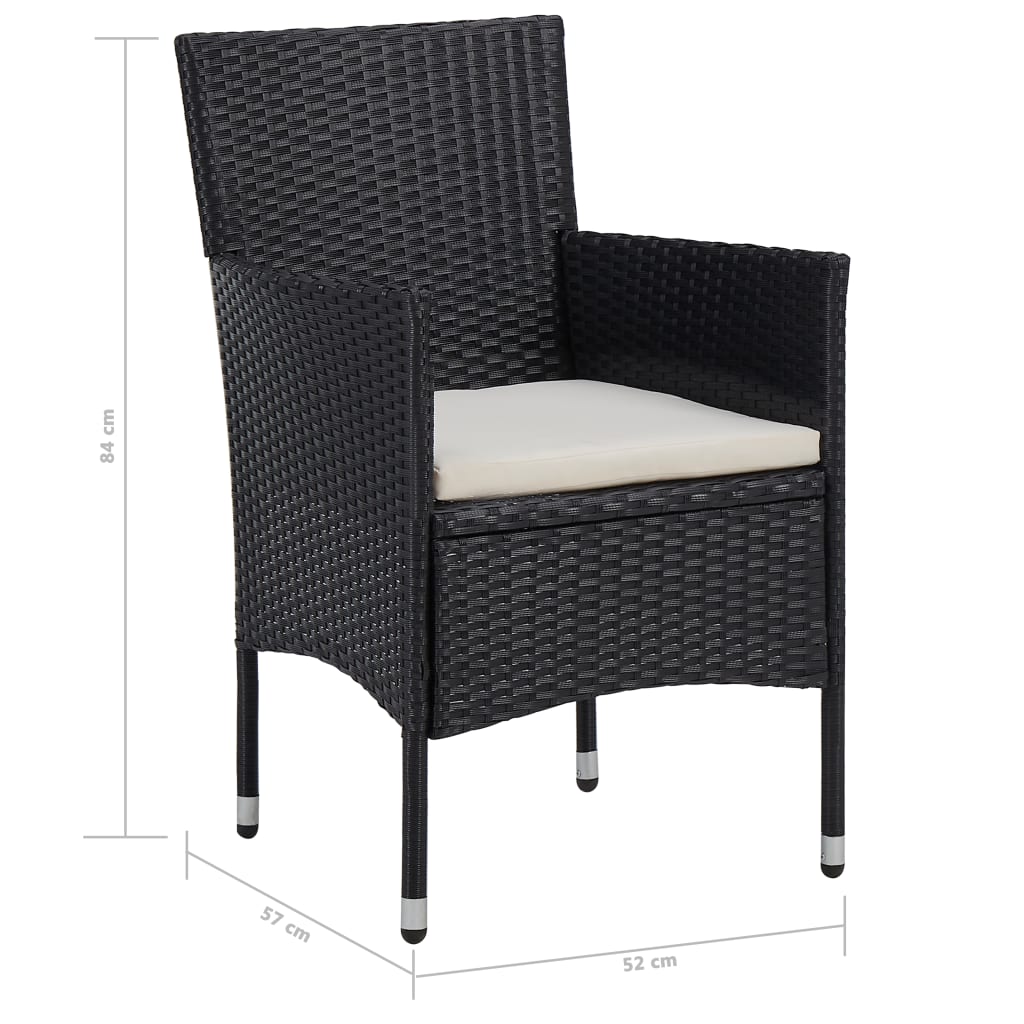 Outdoor furniture set, 5 pieces, black, polyrattan and glass