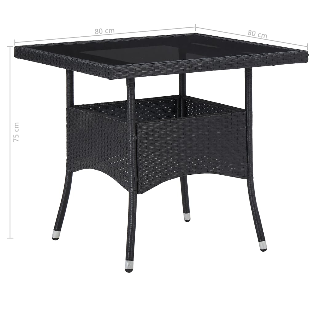 Set mobilier de exterior, 5 piese, negru, poliratan și sticlă