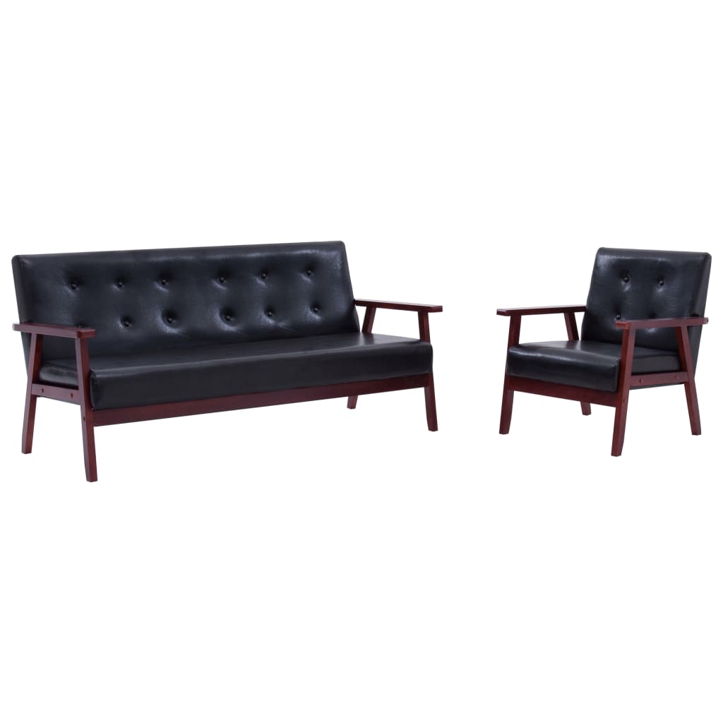 Sofa set, 2 pcs., black, artificial leather,