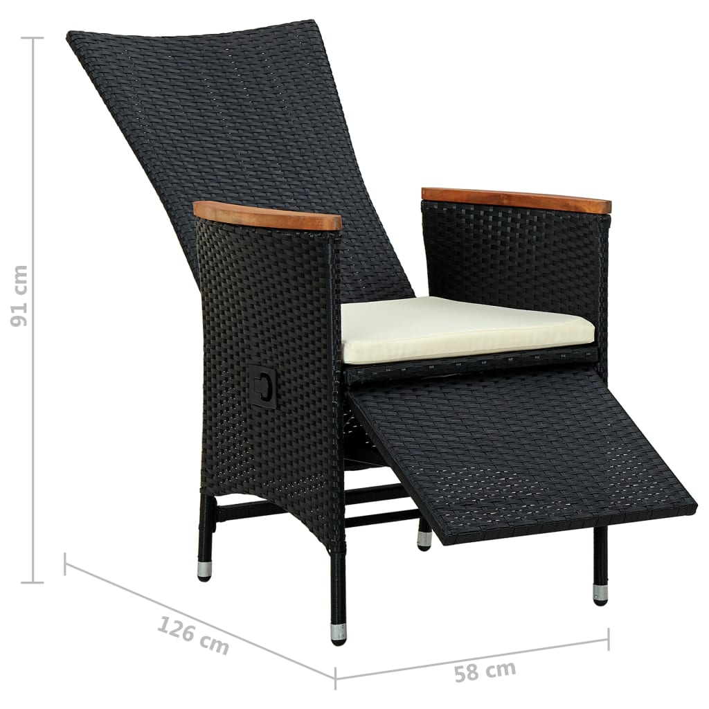 7-piece outdoor furniture set, black, polyrattan, acacia wood