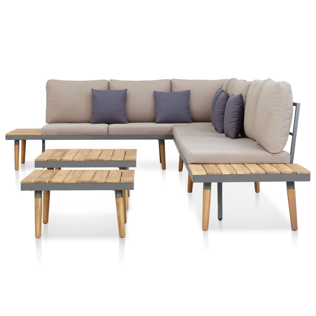 7-seater garden furniture set, cushions, brown, solid acacia wood