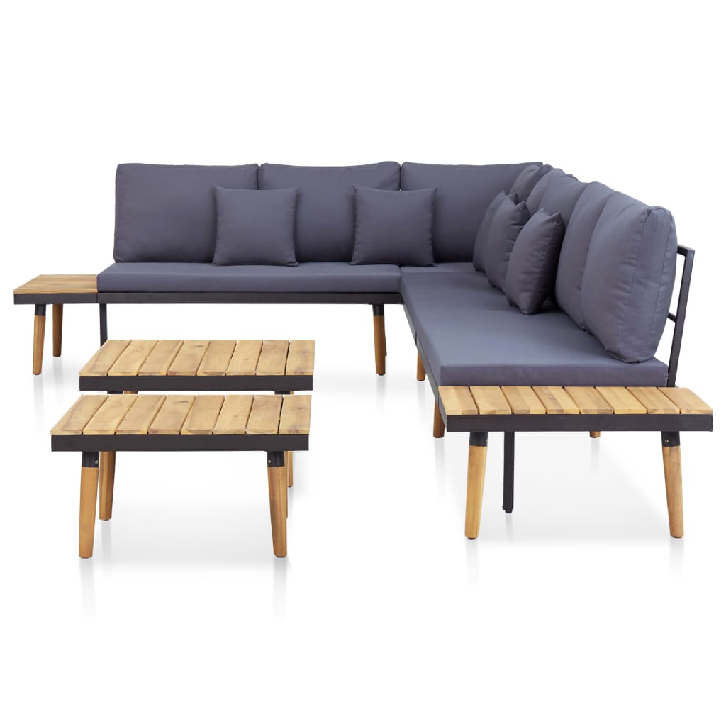 7-seater garden furniture set, cushions, brown solid acacia wood