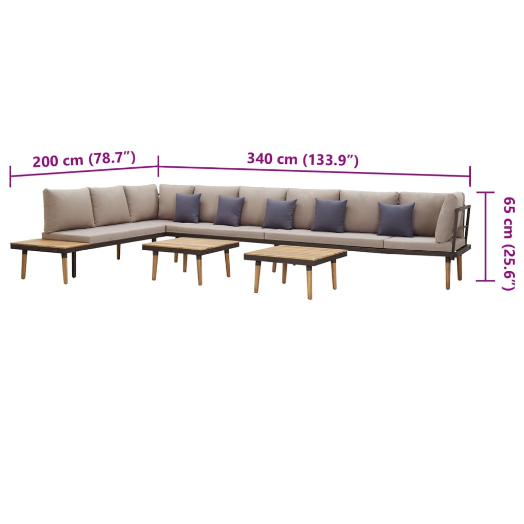 8-seater garden furniture set with cushions, solid acacia wood