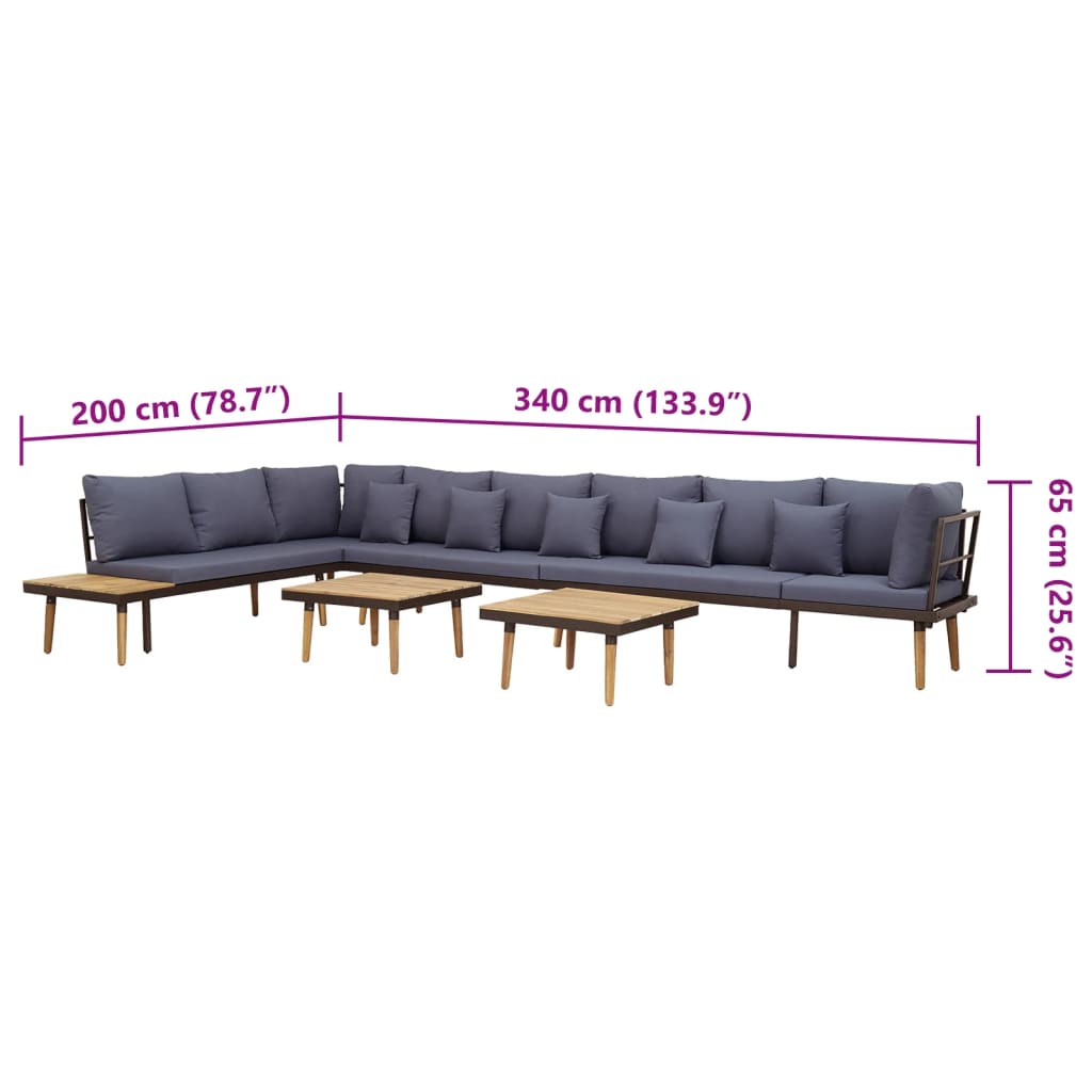 8-seater garden furniture set with cushions, solid acacia wood