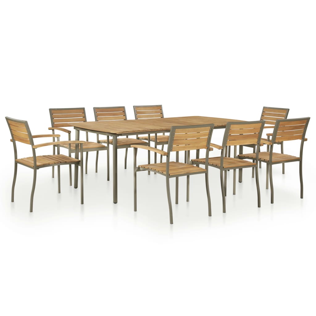 Outdoor furniture set, 9 pieces, solid acacia wood and steel