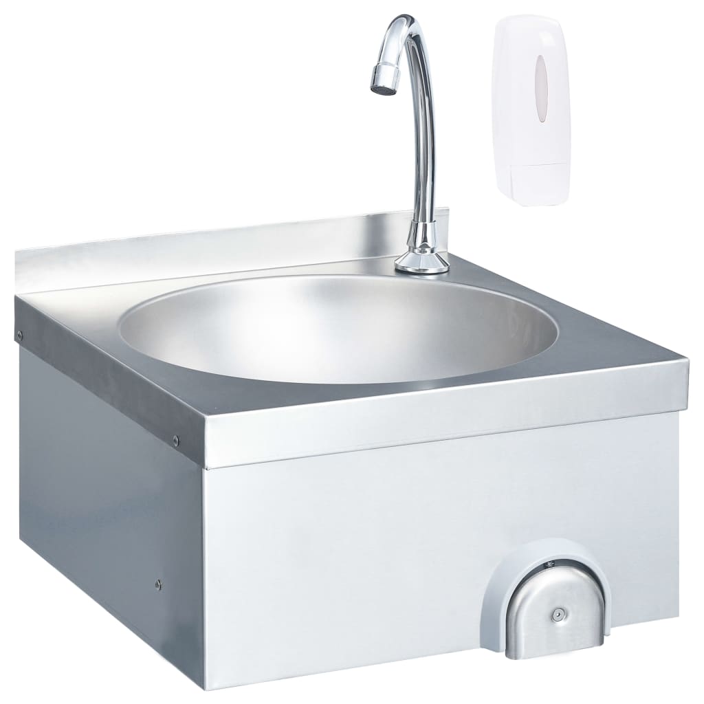 Hand wash sink with soap dispenser tap, stainless steel