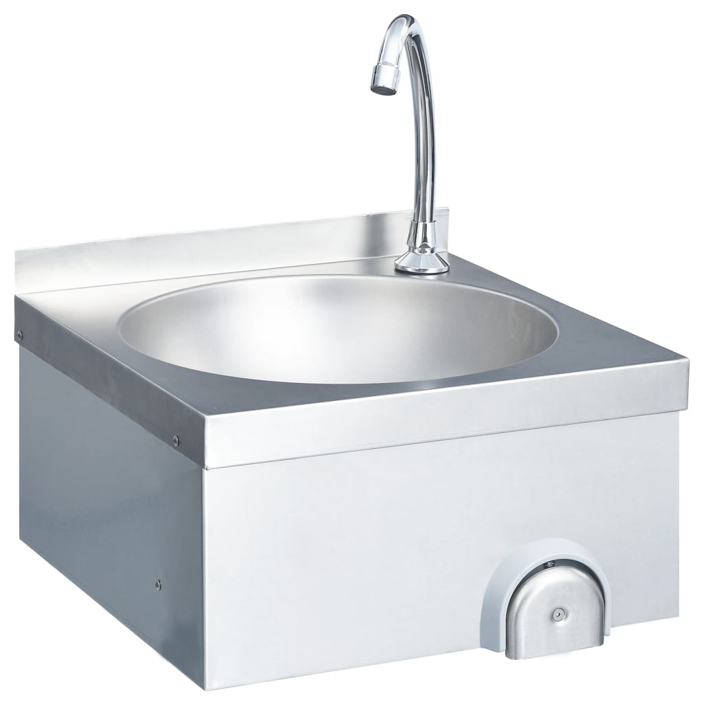 Hand wash sink with soap dispenser tap, stainless steel