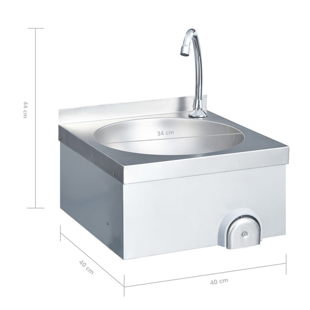 Hand wash sink with soap dispenser tap, stainless steel