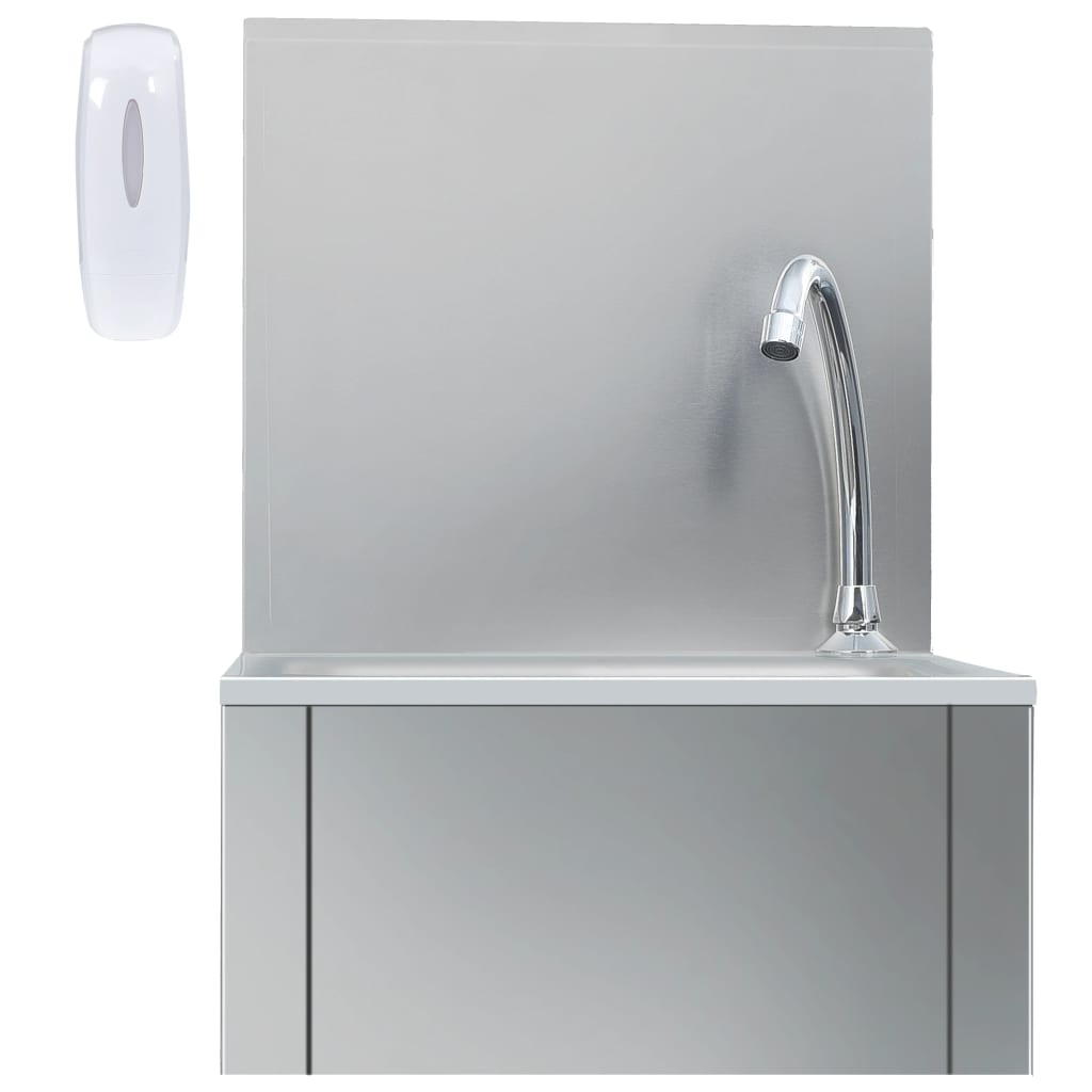 Hand wash sink with soap dispenser tap, stainless steel