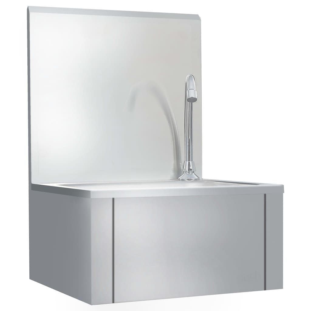 Hand wash sink with soap dispenser tap, stainless steel