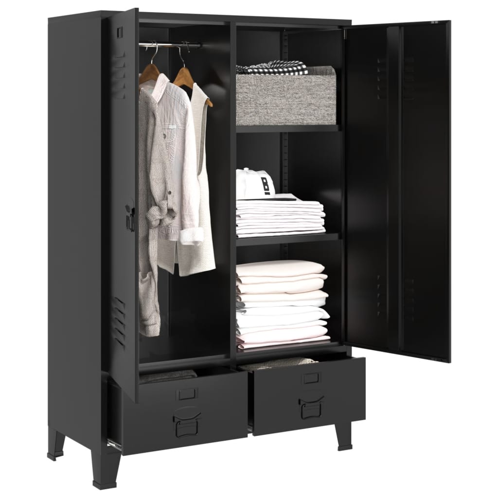 Wardrobe, black, 90 x 40 x 140 cm, steel, industrial