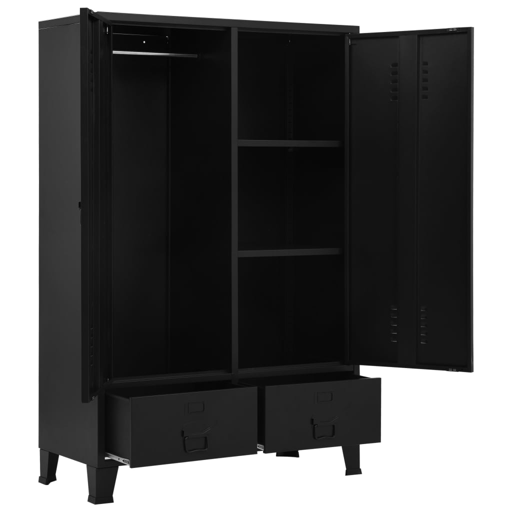 Wardrobe, black, 90 x 40 x 140 cm, steel, industrial