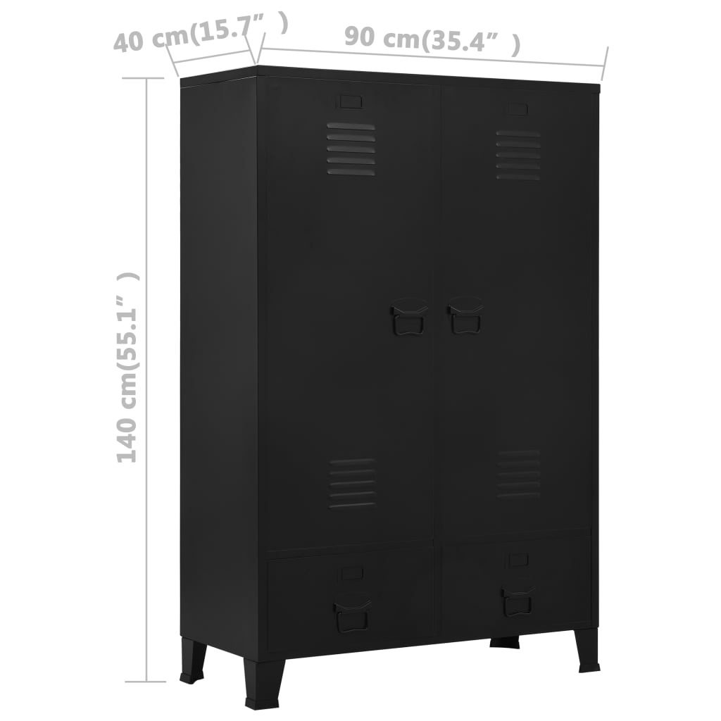 Wardrobe, black, 90 x 40 x 140 cm, steel, industrial