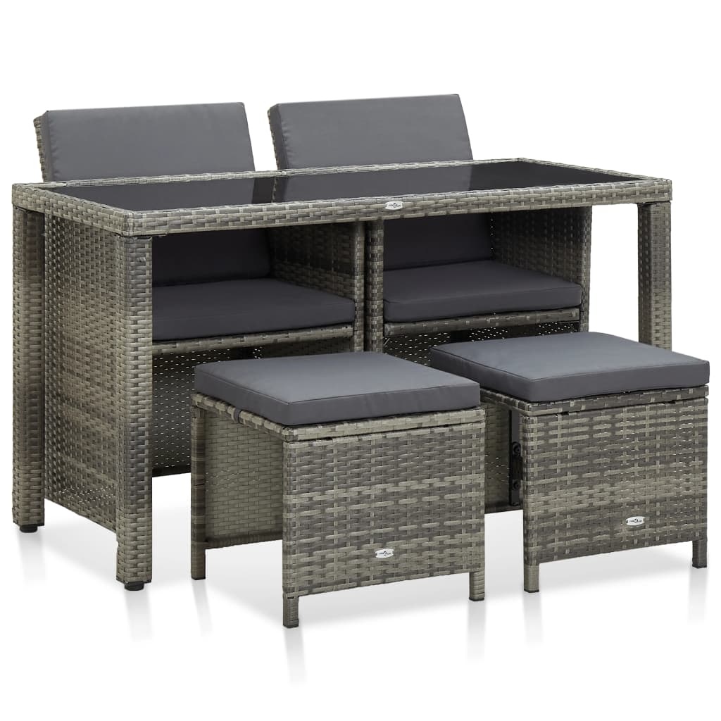 5-piece outdoor furniture set with cushions, grey, polyrattan