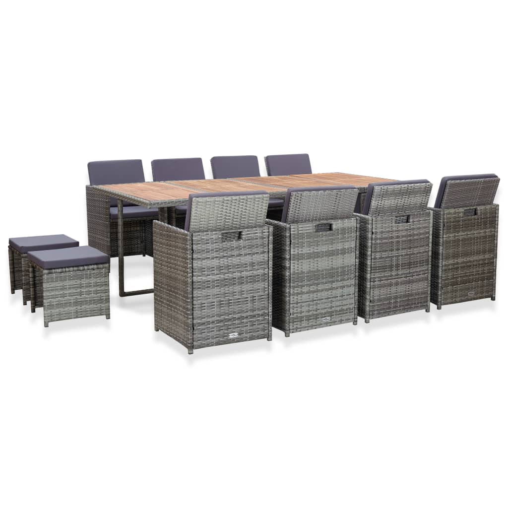 13-piece anthracite polyrattan and acacia outdoor furniture set